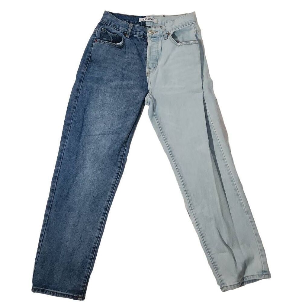 Blue Savvy Denim Juniors Size 5 Two Tone Straight Leg Blue Jeans